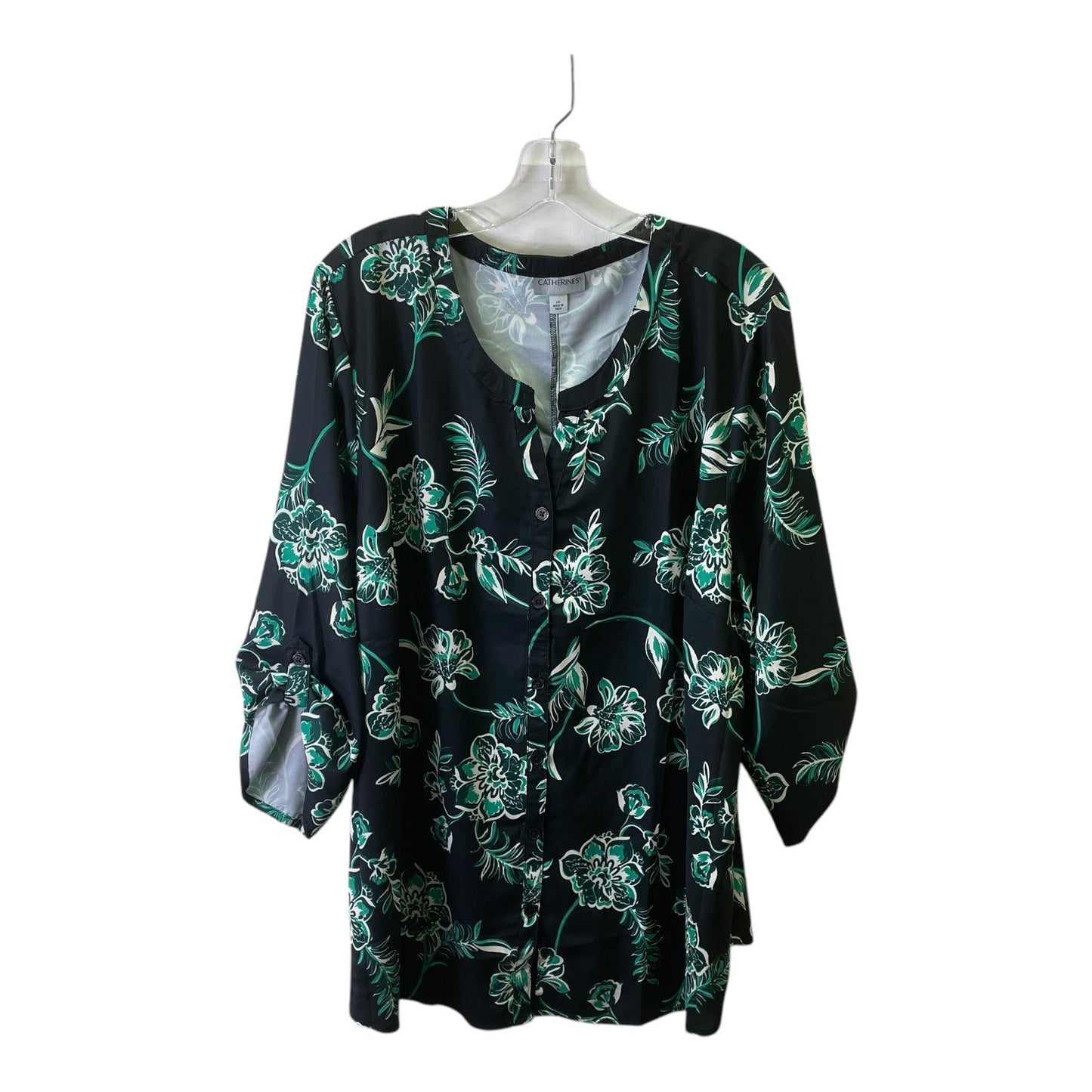 Top 3/4 Sleeve By Catherines In Black & Green, Size:2X