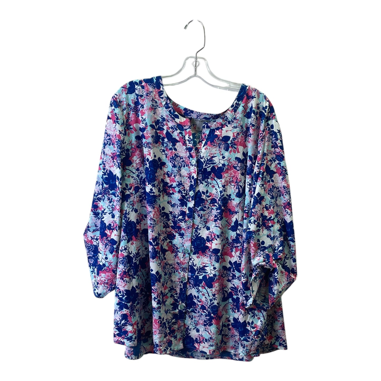 Top 3/4 Sleeve By Catherines In Blue & Pink, Size:2X