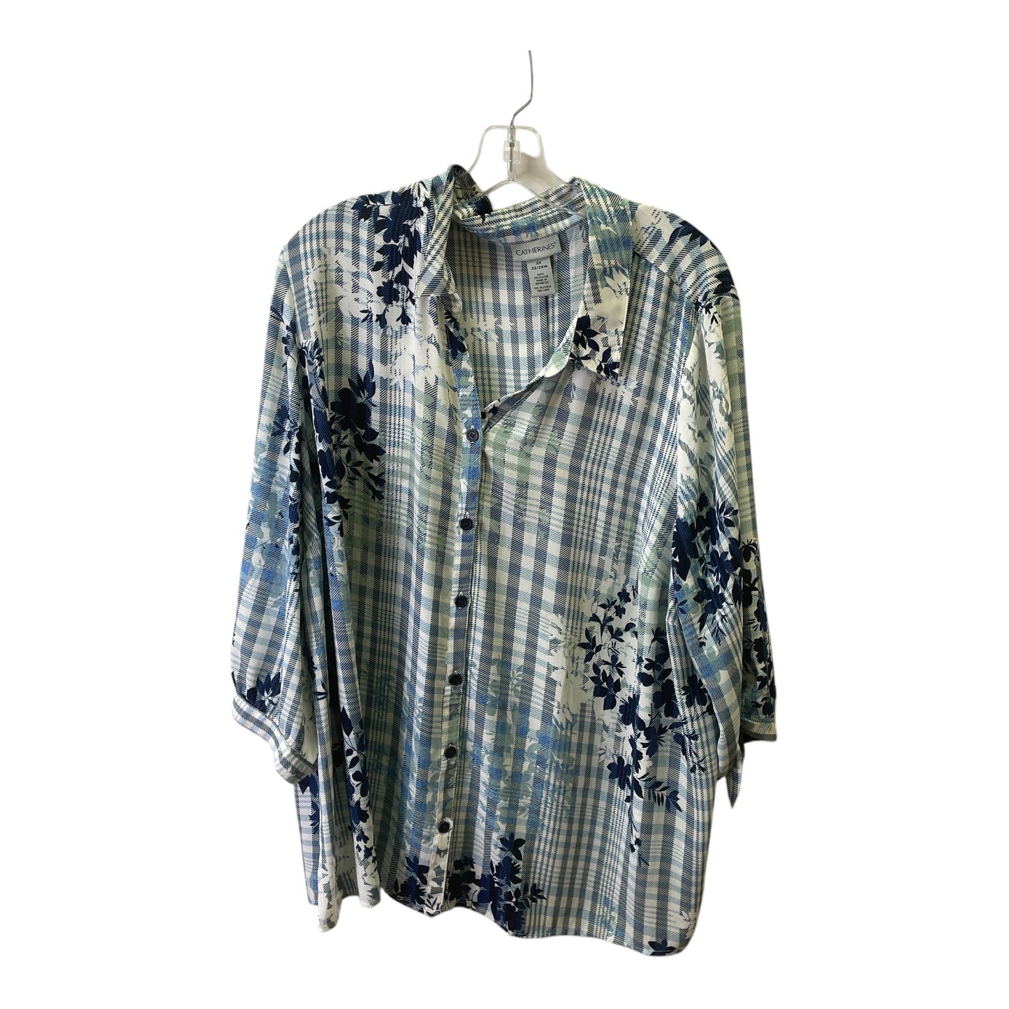 Top 3/4 Sleeve By Catherines In Blue & White, Size:2X