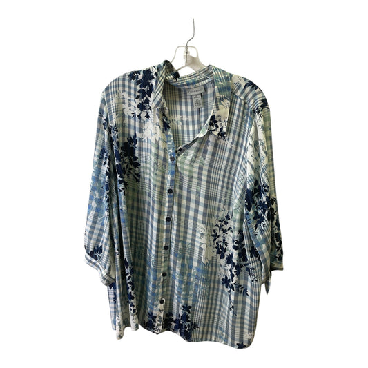 Top 3/4 Sleeve By Catherines In Blue & White, Size:2X