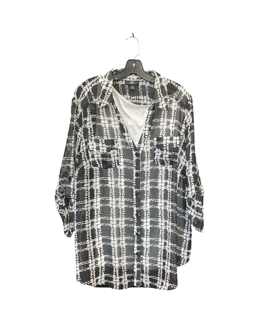 Blouse Ls By Agb In Black & White, Size:2X