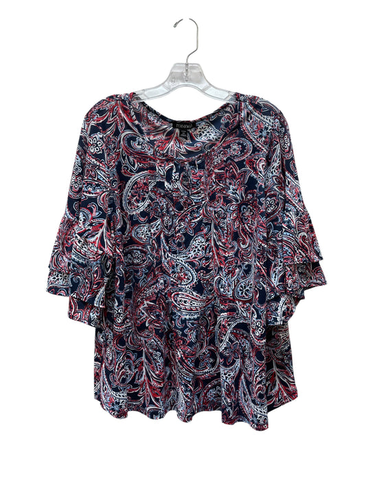 Top 3/4 Sleeve By Roz And Ali In Blue & Red & White, Size:2X