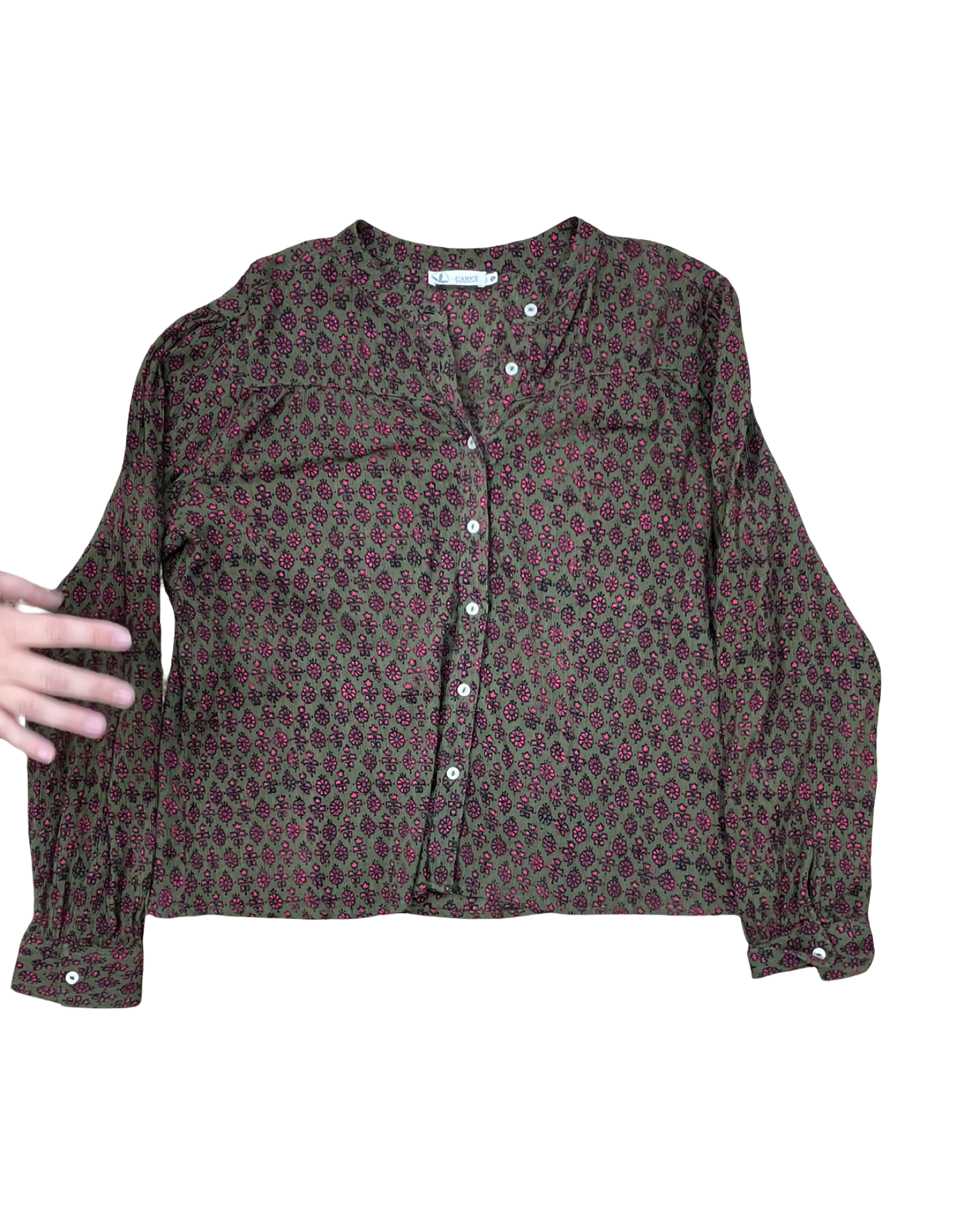 Blouse Ls By Carve Designs In Green & Pink, Size:S