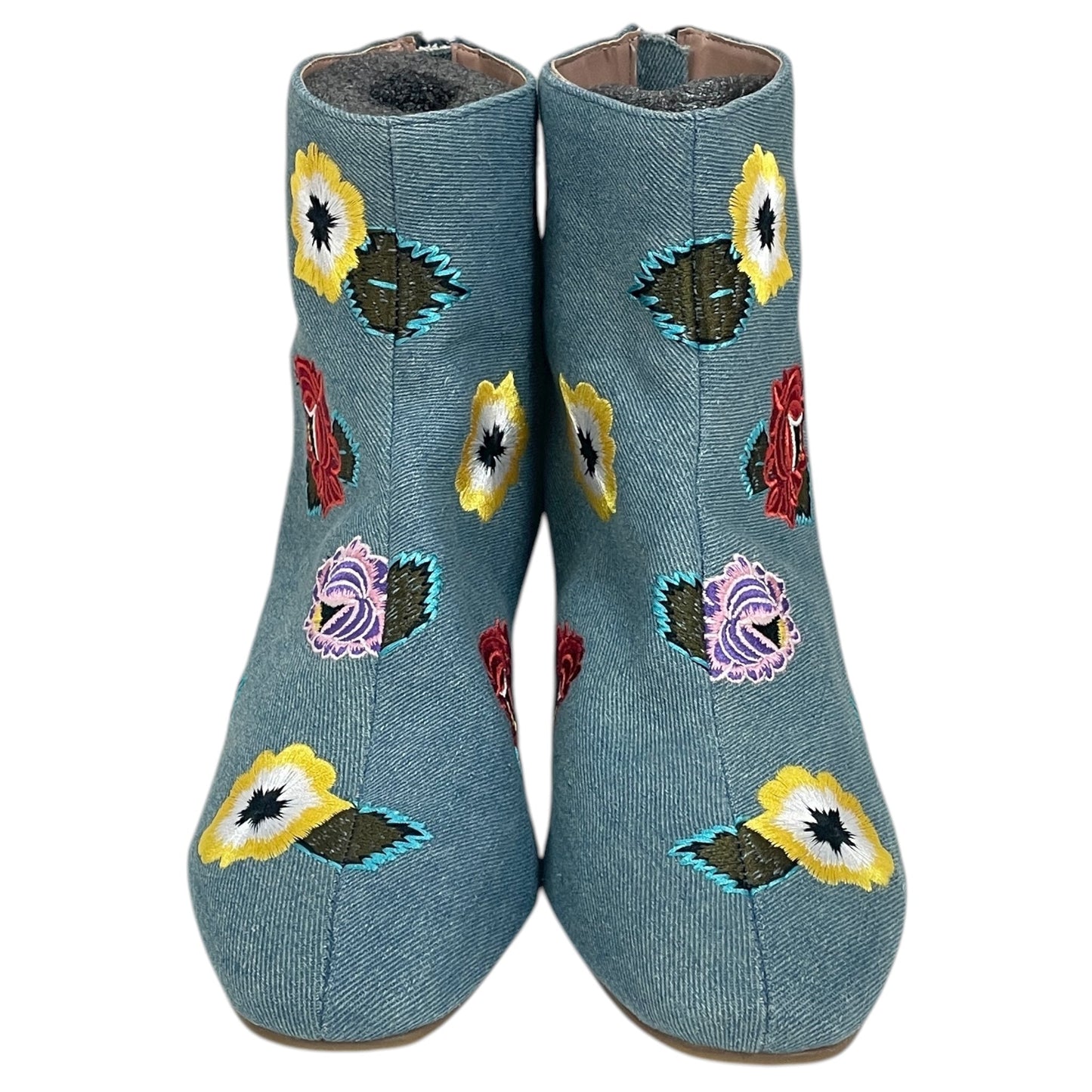 Boots Ankle Heels By Betsey Johnson In Blue Denim, Size:9