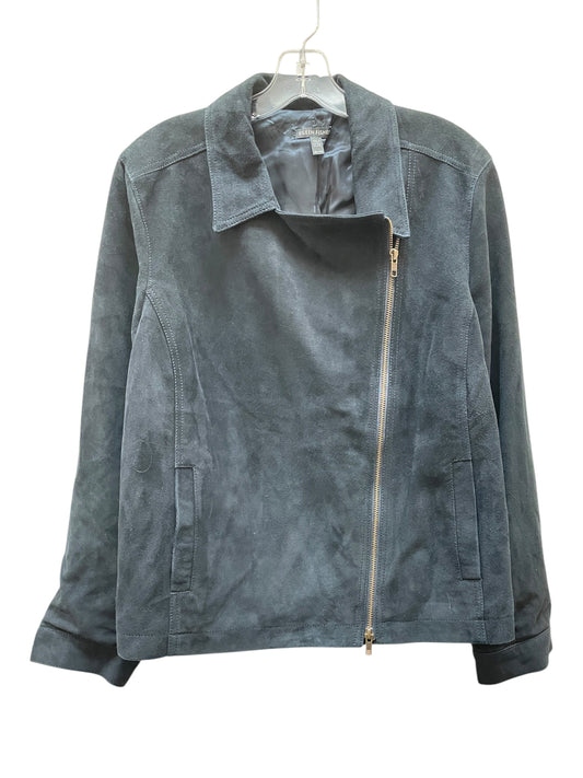 Jacket Moto Leather By Eileen Fisher In Blue, Size:Xl