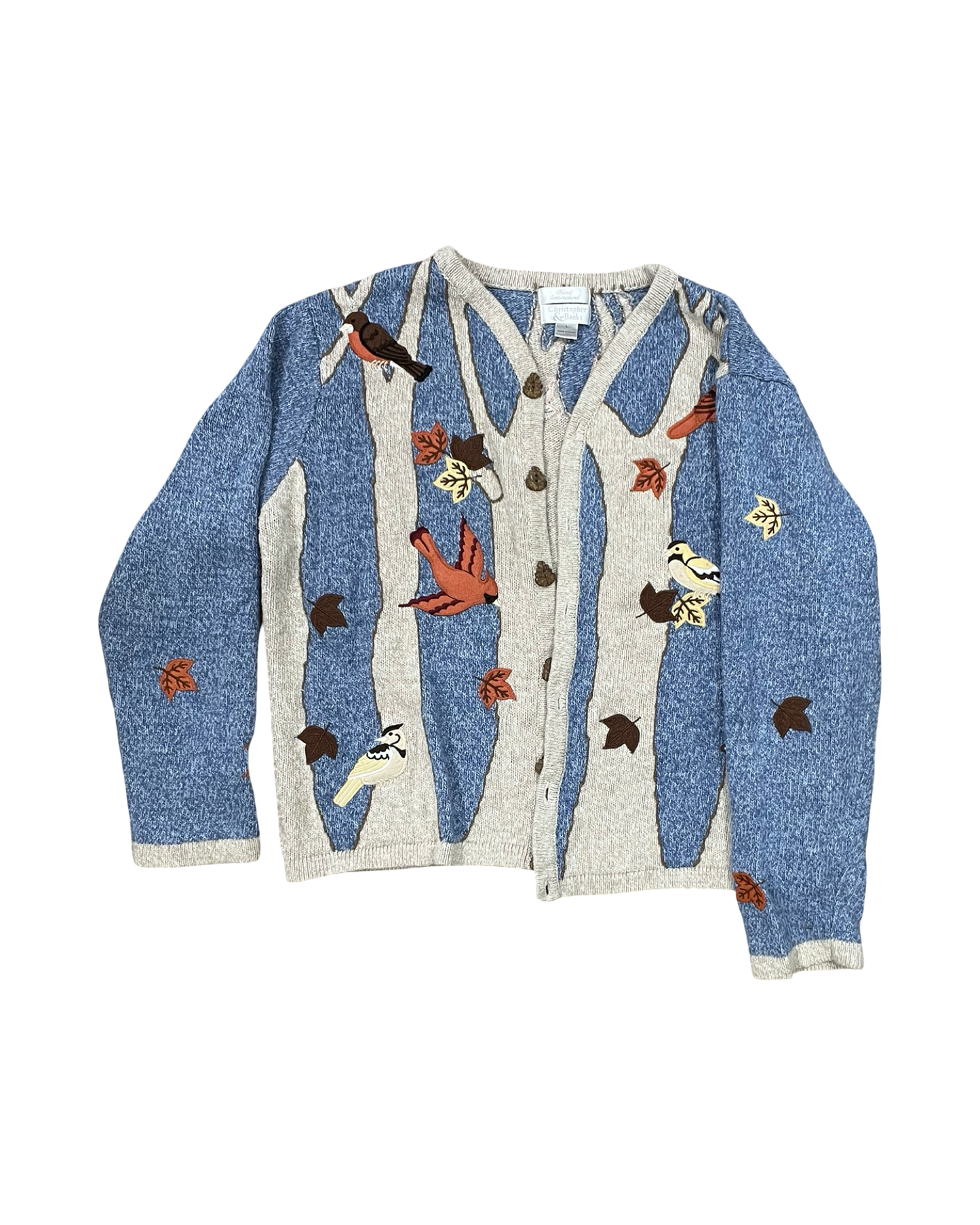 Cardigan By Christopher And Banks In Blue & Cream, Size:L