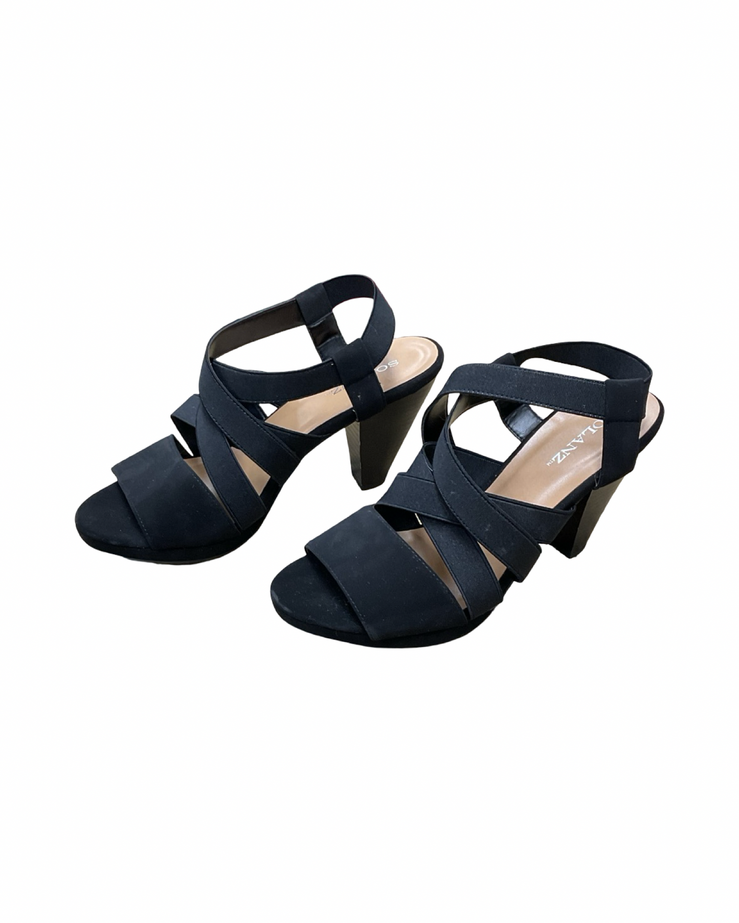 Sandals Heels Block By Solanz In Black, Size:8.5
