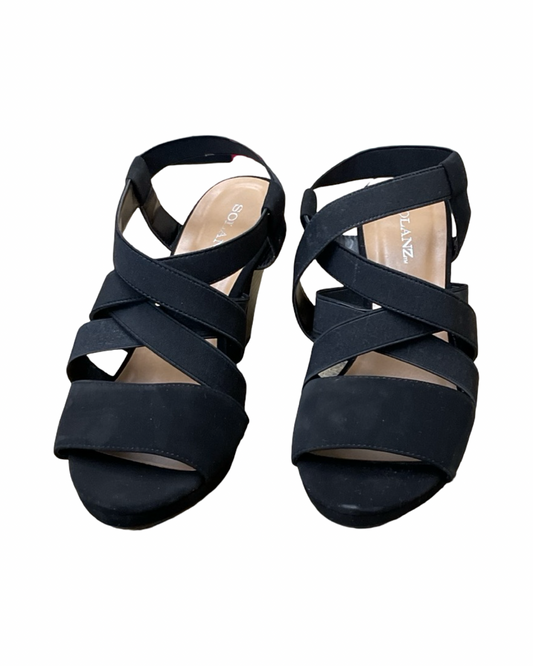 Sandals Heels Block By Solanz In Black, Size:8.5