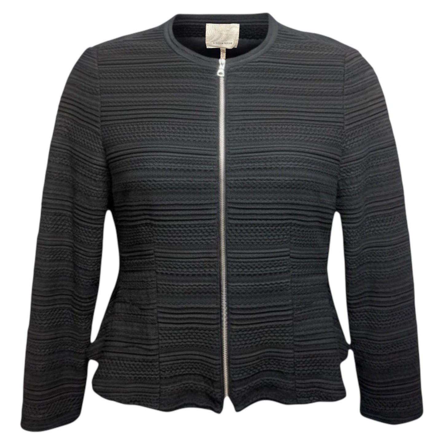 Texture Knit Zip Front Fitted Jacket By Rebecca Taylor In Black, Size: 10