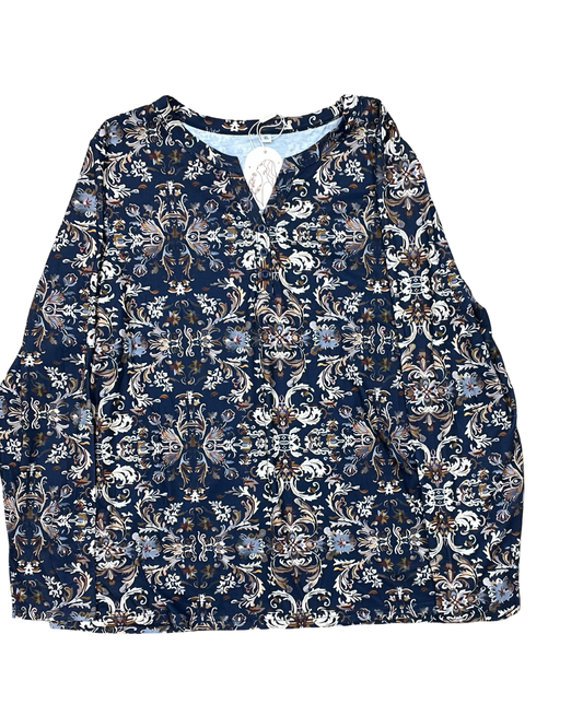 Top Ls By Clothes Mentor In Blue & Cream, Size:Xl
