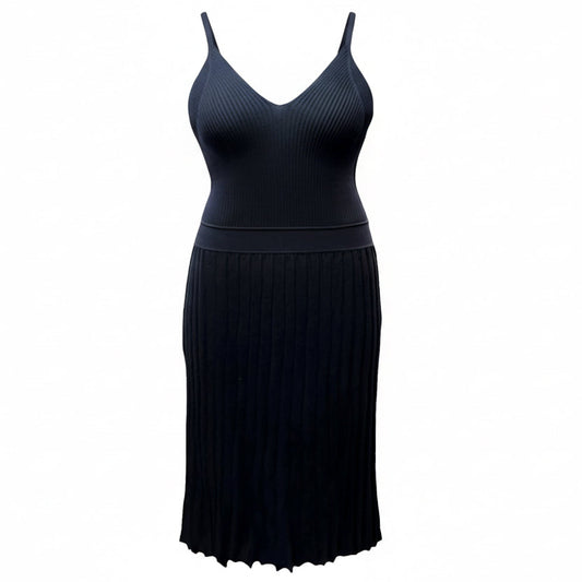 Knit Cami Pleated Skirt Dress Designer By Milly In Navy, Size: L