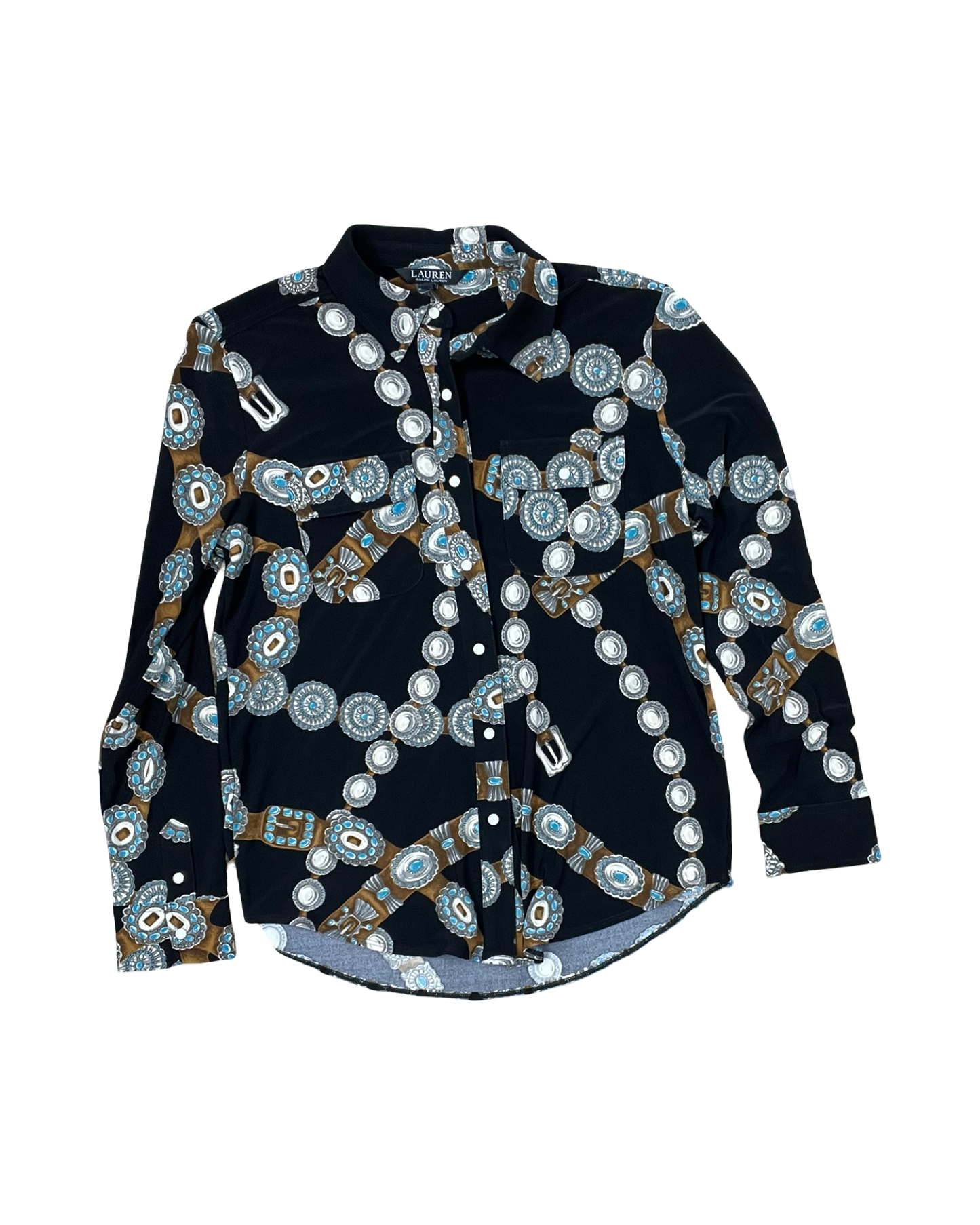 Blouse Ls By Lauren By Ralph Lauren In Black, Size:M
