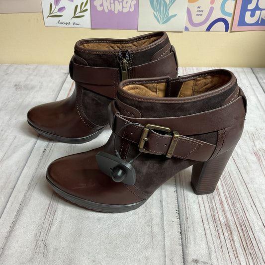 Boots Ankle Heels By Clarks In Brown, Size:7.5