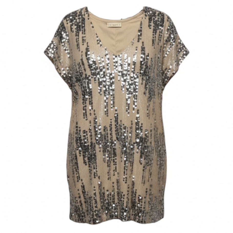 Sequin Dress Casual Short By By Together In Silver & Tan, Size: M