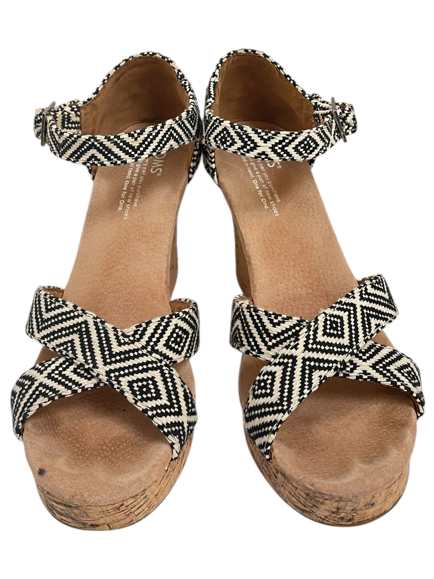 Sandals Heels Wedge By Toms In Black & White, Size:8.5