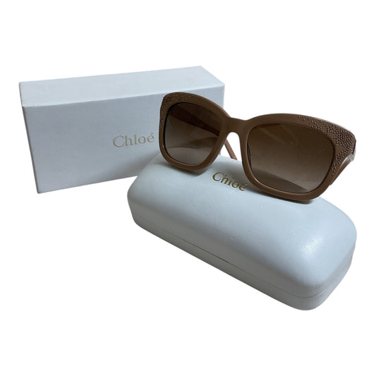 Sunglasses Luxury Designer By Chloe In Tan, Size: