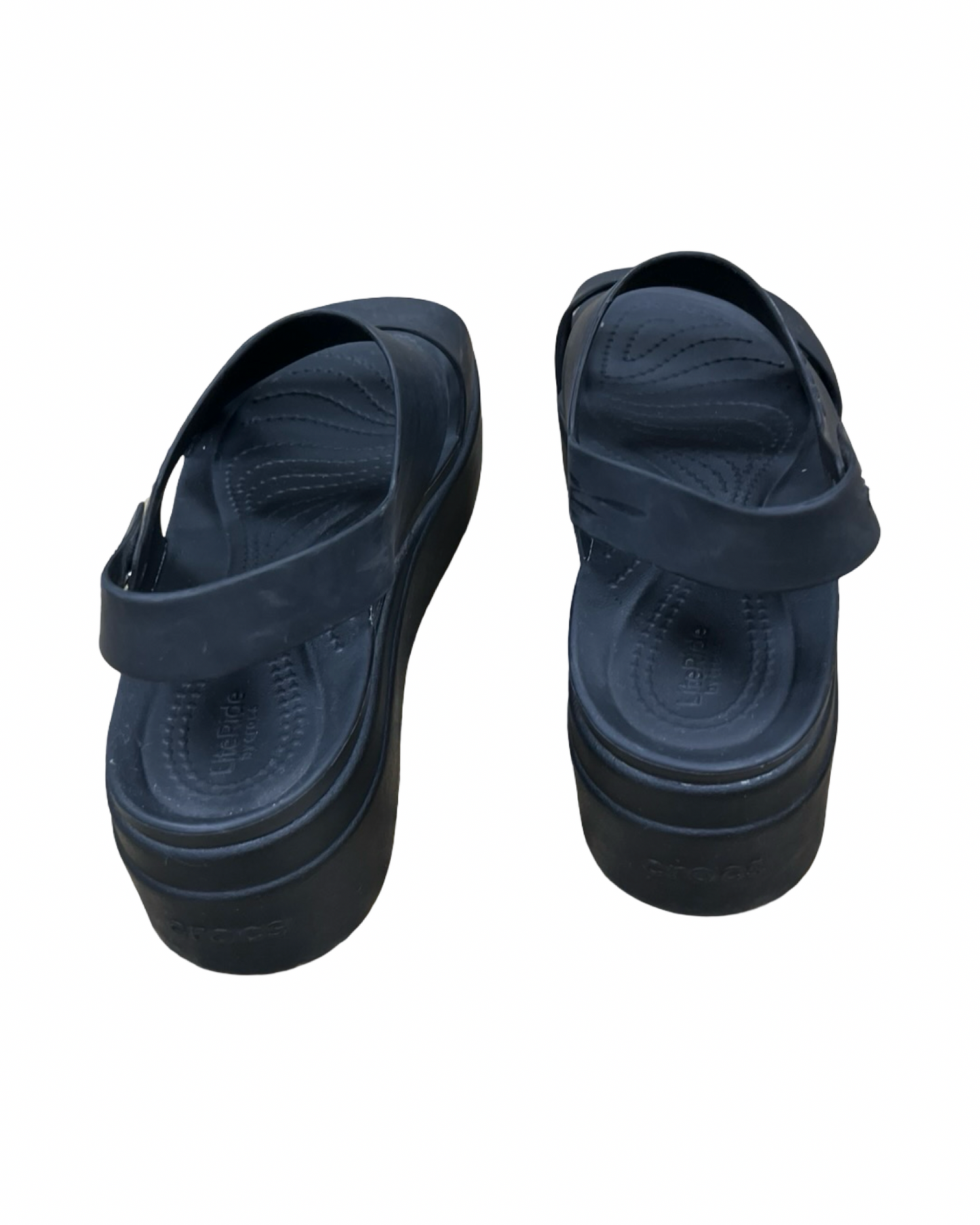 Sandals Heels Platform By Crocs In Black, Size:8