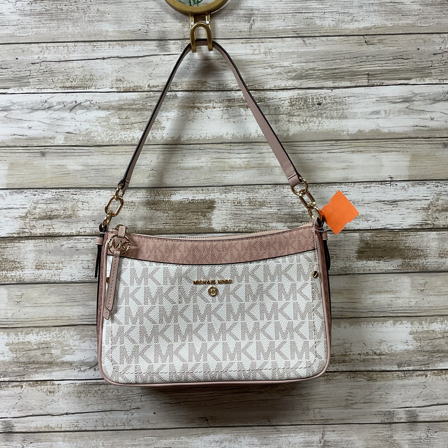 Handbag Designer By Michael Kors In Pink & White, Size:Medium