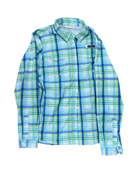 Blouse Ls By Columbia In Green & White, Size:S