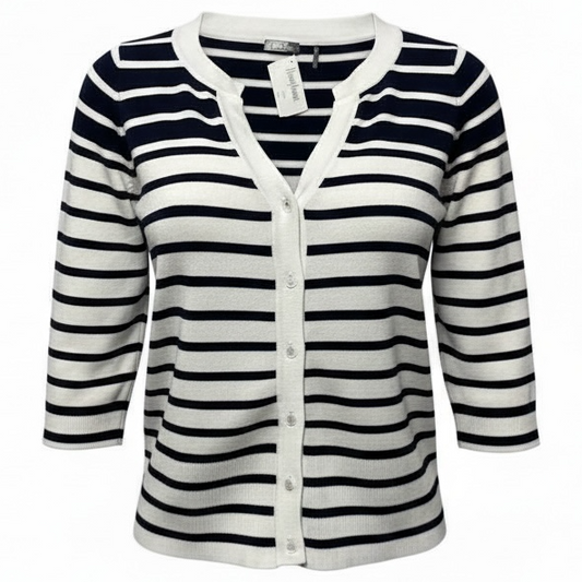 Sweater Cardigan Designer By Neiman Marcus In Striped Pattern, Size: M