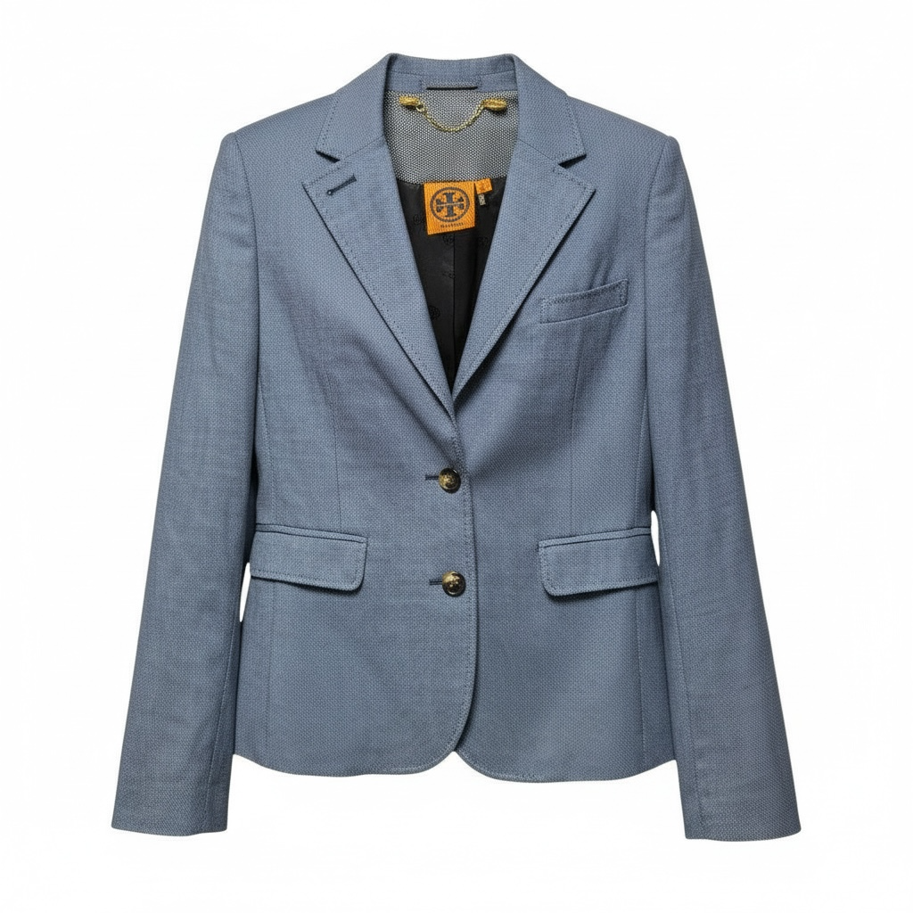 Stretch Wool Blazer Designer By Tory Burch In Blue, Size: 4