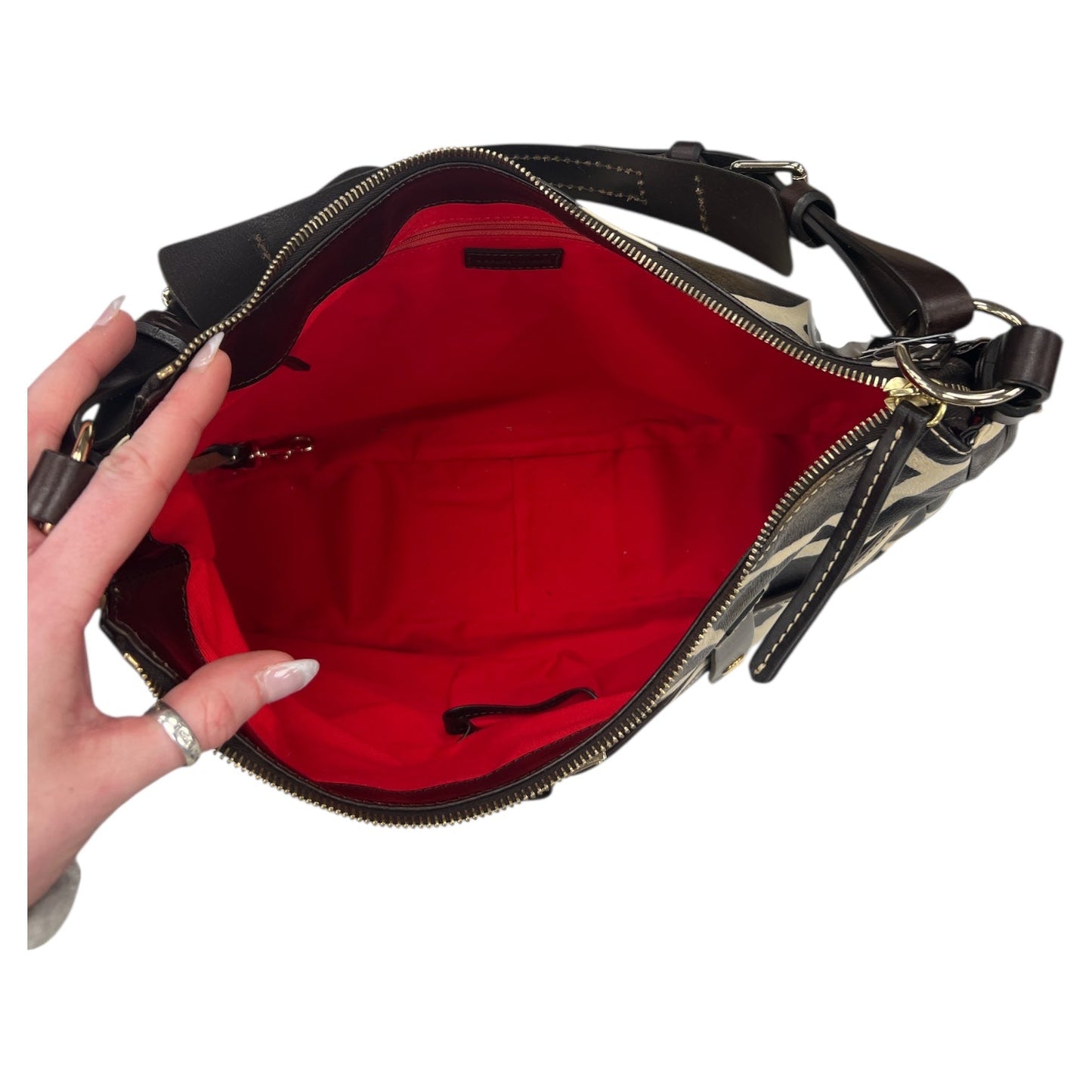 Handbag Designer By Dooney And Bourke In Brown & Cream, Size:Medium