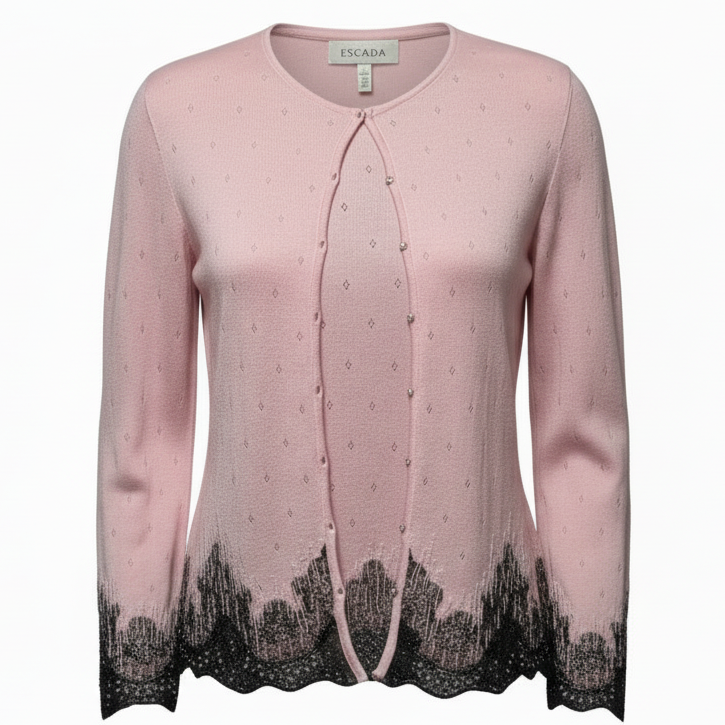 Cashmere Silk Blend Cardigan Sweater Twin Set Designer By Escada In Pink, Size: M