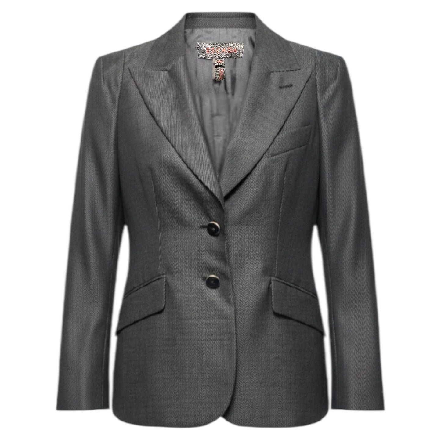 Wool Silk Blend Single Breasted 2 Button Tailored Blazer Designer By Escada In Black & White, Size: M