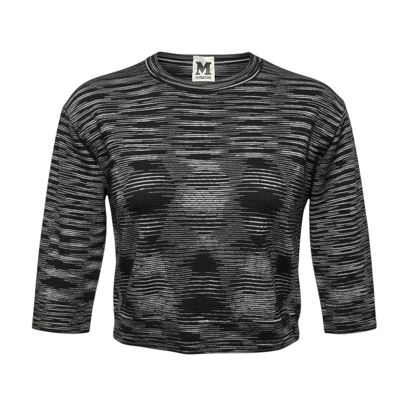 Sweater Cropped Luxury Designer By Missoni In Black & Cream, Size: M