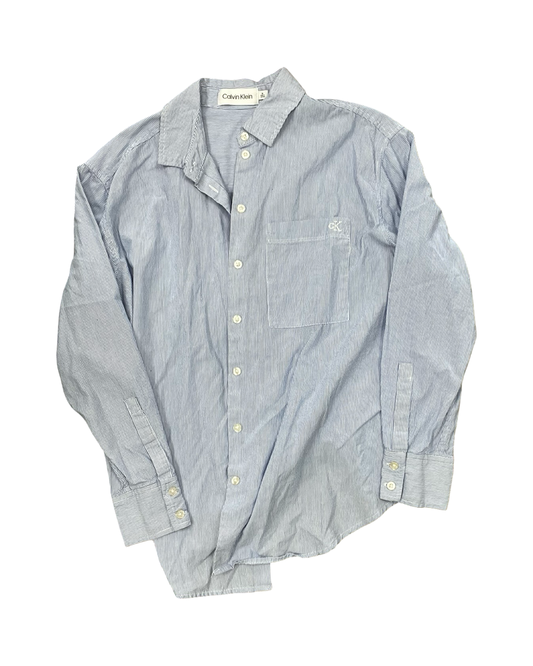 Blouse Ls By Calvin Klein In Blue & White, Size:M