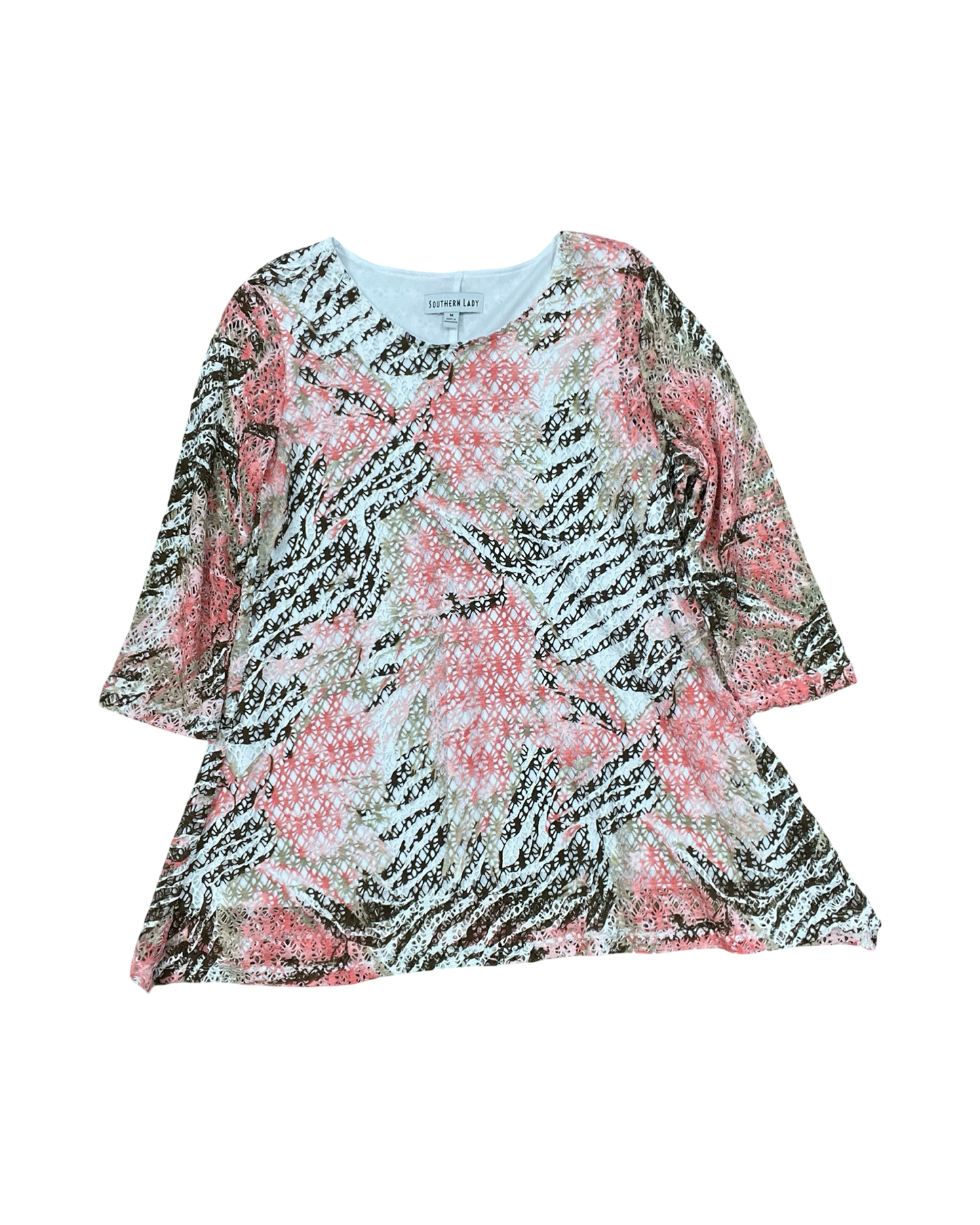 Top 3/4 Sleeve By Clothes Mentor In Pink & White, Size:M