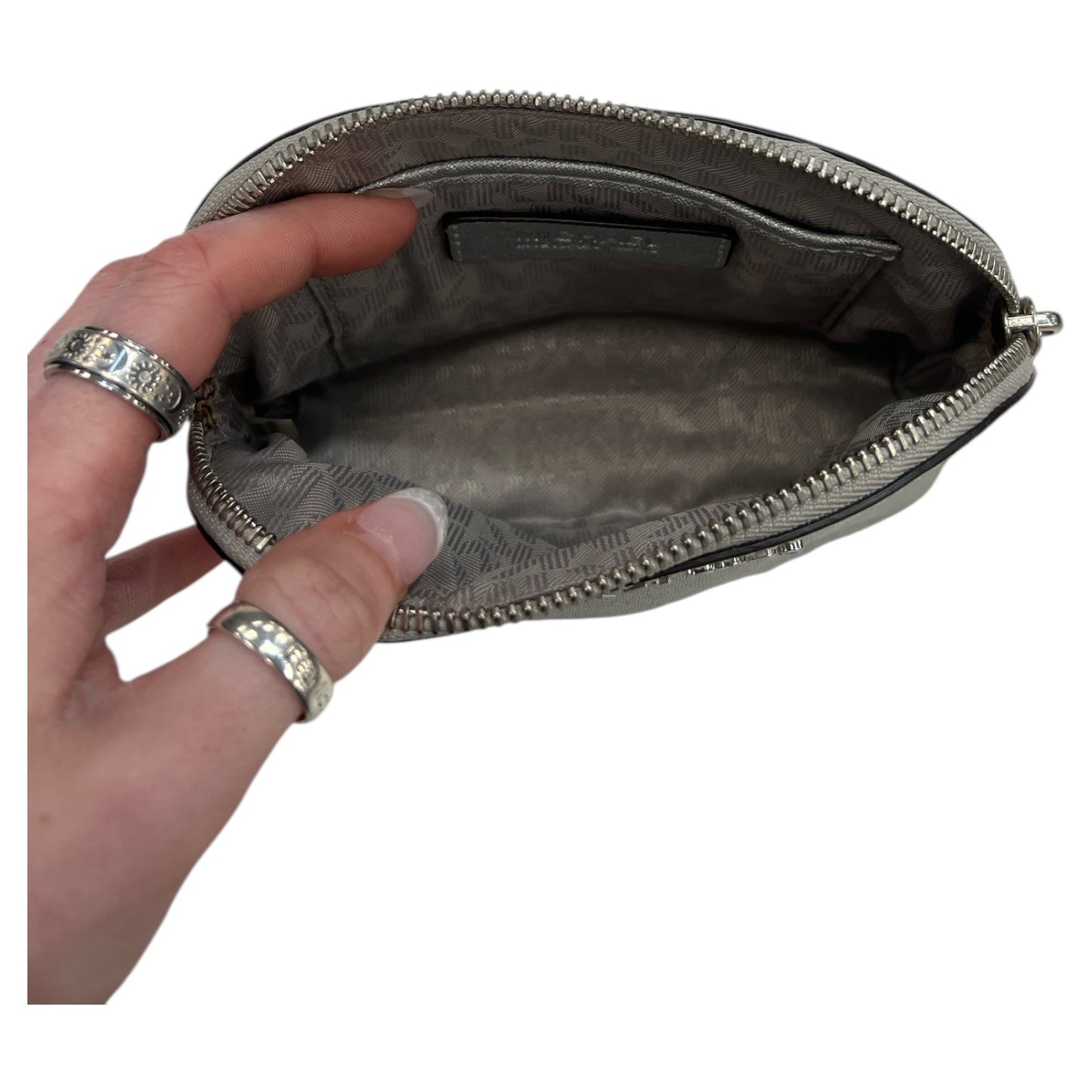Makeup Bag Designer By Michael Kors In Silver, Size:Medium
