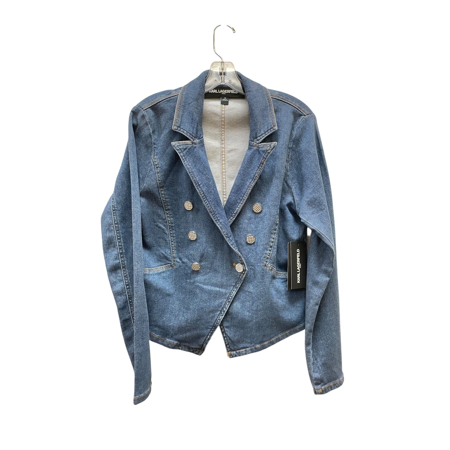 Blazer Designer By Karl Lagerfeld In Blue Denim, Size:M