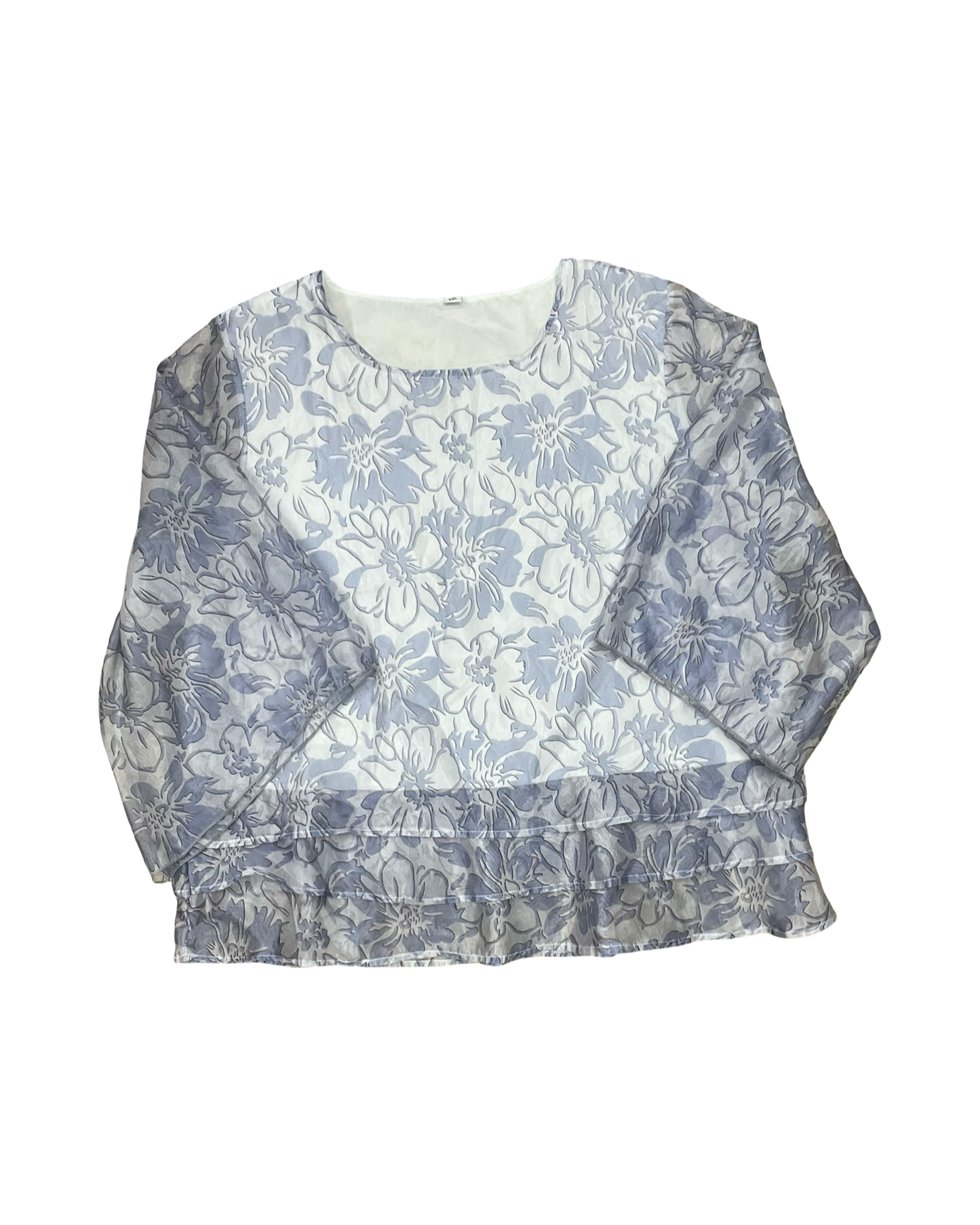 Top 3/4 Sleeve By Clothes Mentor In Blue & White, Size:1X