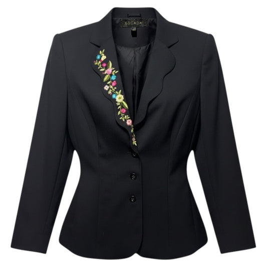 Floral Embroidered Blazer Designer By Escada In Black, Size: M (40 EU)
