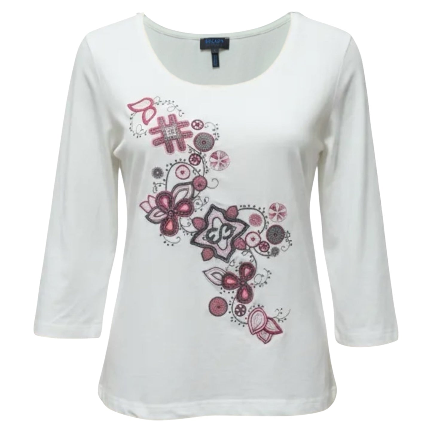 Top 3/4 Sleeve Designer By Escada In Red & White, Size: L