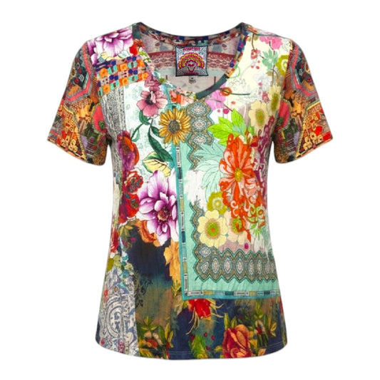 The Janie Favorite Short Sleeve V-Neck Tee By Johnny Was In Multi-colored, Size: M
