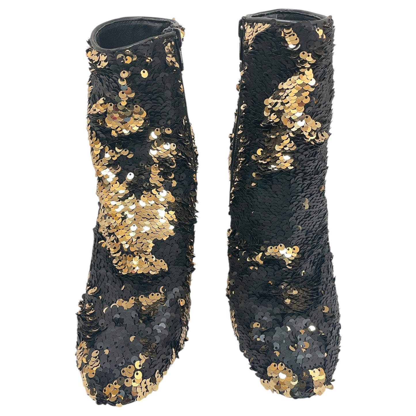 Boots Ankle Heels By Steve Madden In Black & Gold, Size:6.5