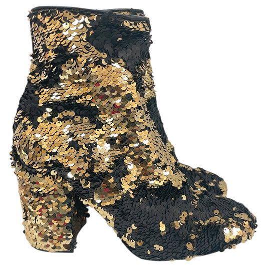 Boots Ankle Heels By Steve Madden In Black & Gold, Size:6.5