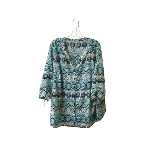 Top 3/4 Sleeve By Catherines In Blue & White, Size:2X