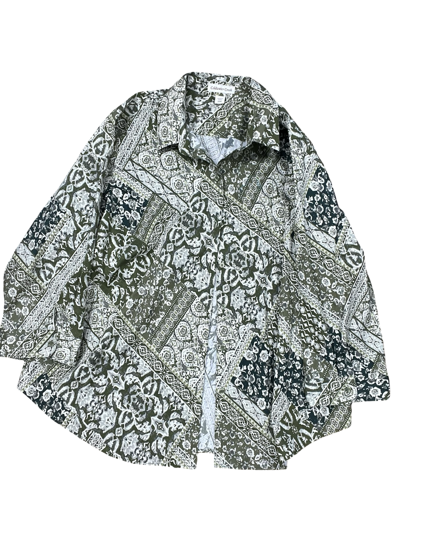 Top 3/4 Sleeve By Coldwater Creek In Green & White, Size:2X