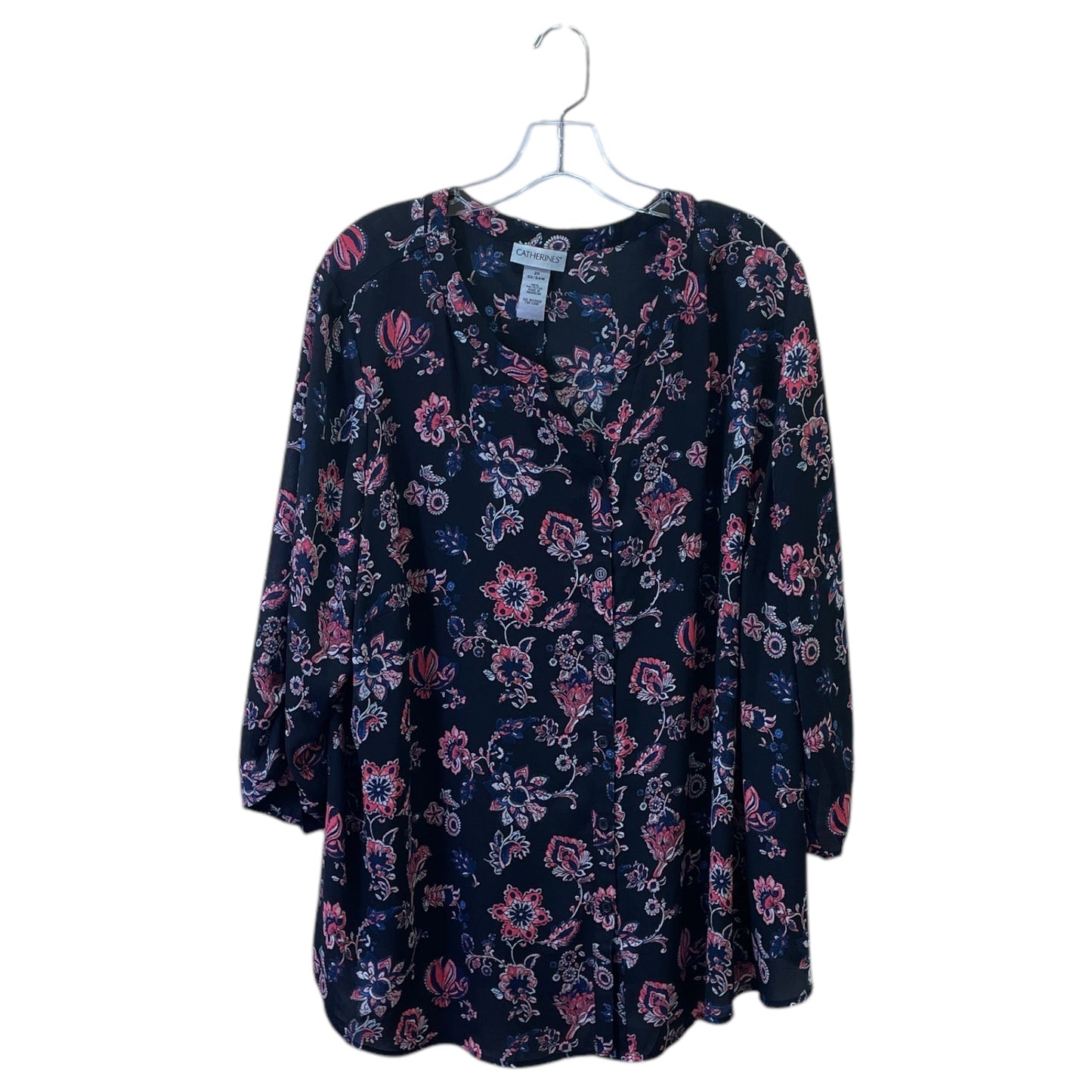 Top 3/4 Sleeve By Catherines In Black, Size:2X