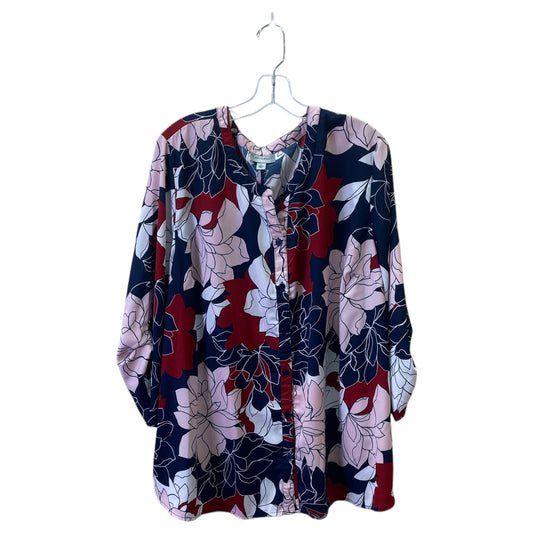 Top 3/4 Sleeve By Catherines In Blue & Red, Size:2X