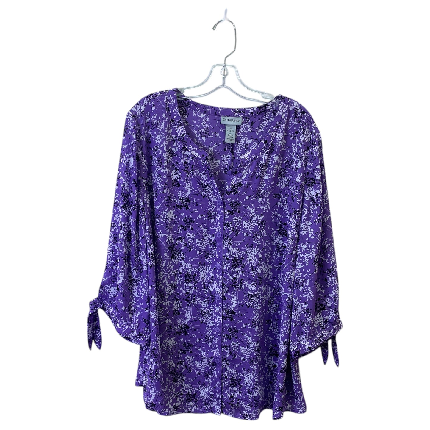 Top 3/4 Sleeve By Catherines In Purple & White, Size:2X