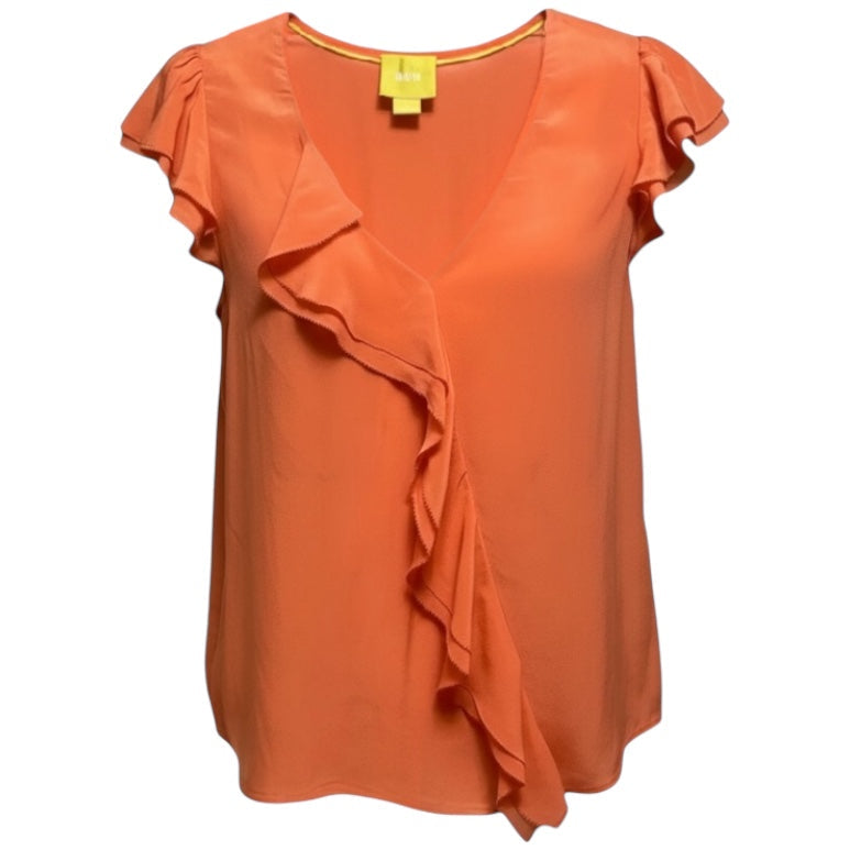 Dipped Chrome Silk Ruffle Top Sleeveless By Maeve In Coral, Size: 2