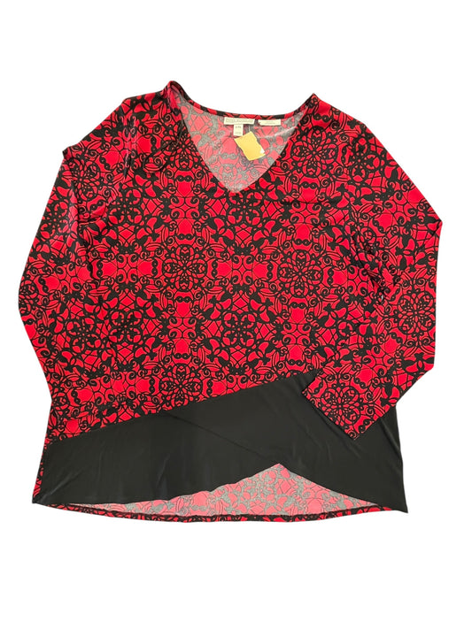 Blouse 3/4 Sleeve By Dana Buchman In Black & Red, Size:Xxl