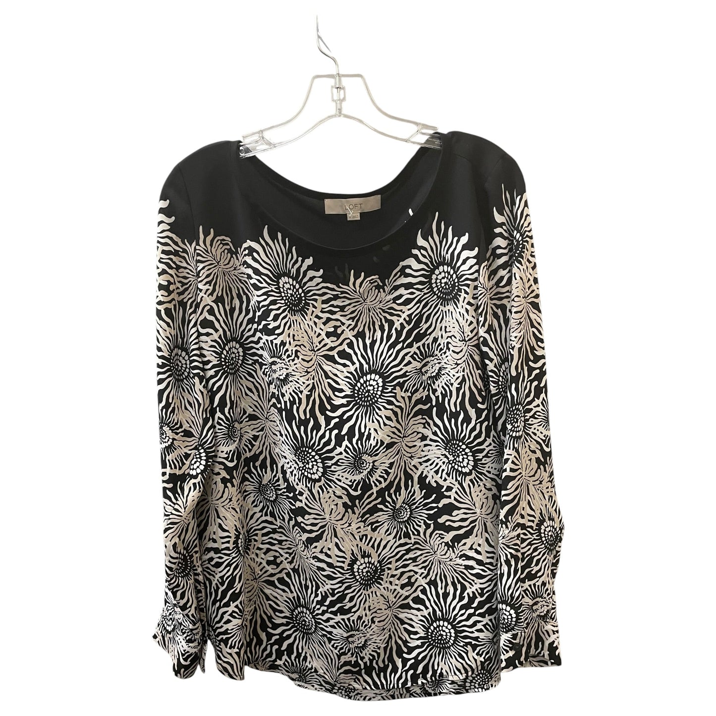 Blouse Ls By Loft In Black & Tan, Size:M