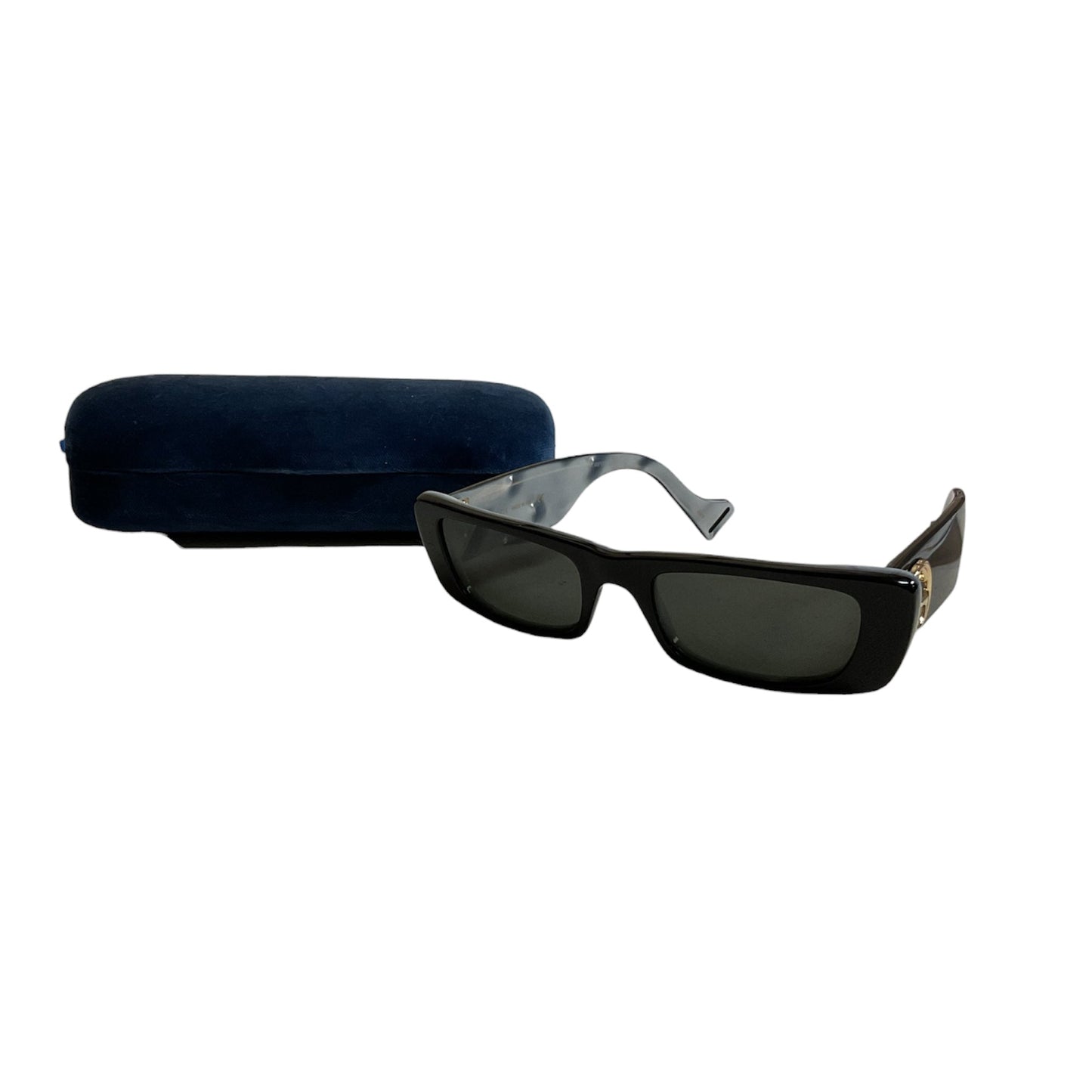 Sunglass Case Luxury Designer By Gucci In Black & Silver, Size:
