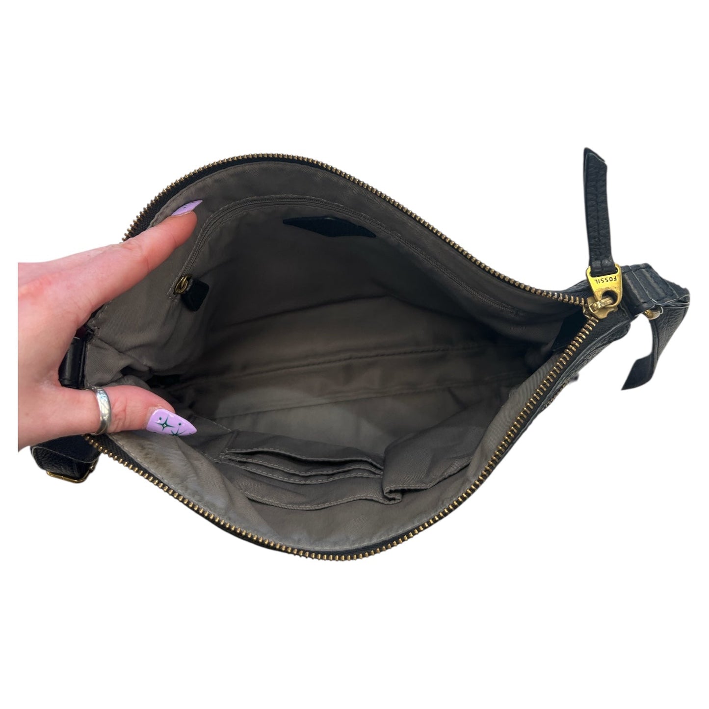 Crossbody Leather By Fossil In Black, Size:Medium