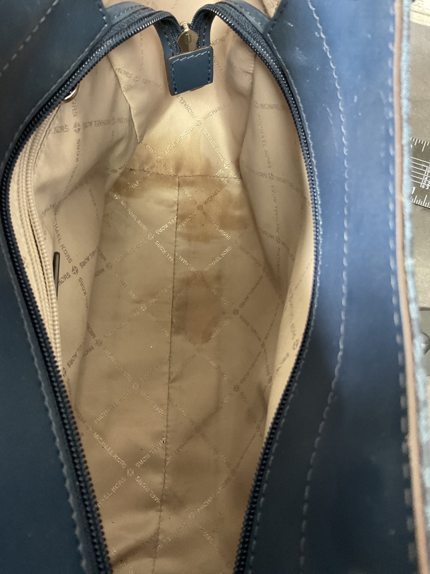 Handbag Designer By Michael Kors In Blue & White, Size:Medium